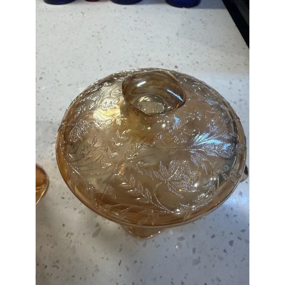 Jeannette Floragold Carnival Creamer Sugar & Lid Mid Century Depression Glass